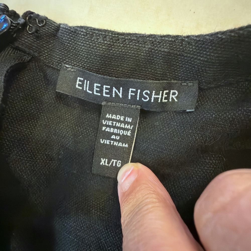 Eileen Fisher Black Linen Blend V Neck Short Sleeve Pants Jumpsuit - Picture 2 of 13